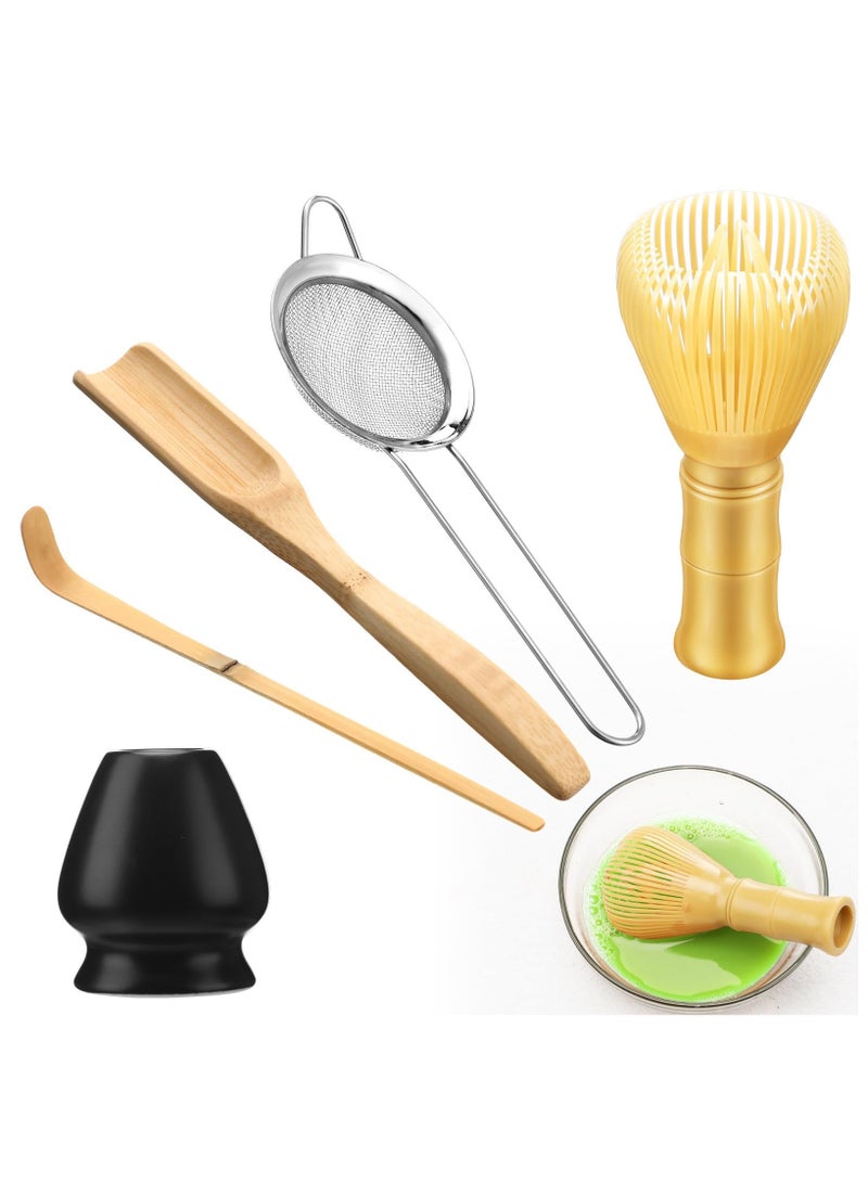 يلا بيك طقم خفاقة ماتشا ٥ قطع، طقم شاي ياباني تقليدي كامل مع خفاقة راتنجية، ومُنخل، وملعقة، وحامل لتحضير مسحوق الشاي الأخضر ماتشا، هدية مثالية لعشاق الشاي - Image 1