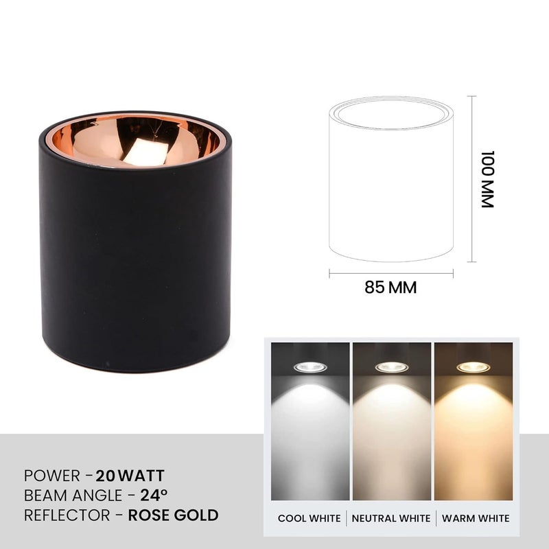 Harold Electricals Harold Electricals 20 Watt Black Body Antiglare LED Round Cylinderical Surface COB Spotlight Ceiling Downlight for Home Office Indoor Outdoor Rose Gold Reflector Warm White Pack of 1 - Image 4