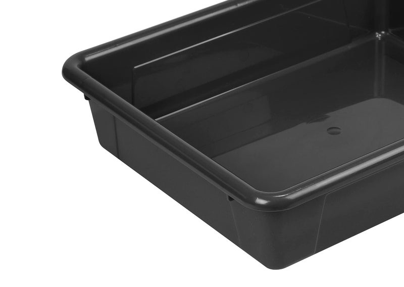 Storex Letter Size Flat Storage Tray â€“ Organizer Bin with Non-Snap Lid for Classroom, Office and Home, Black, 5-Pack (62535U05C) - Image 4