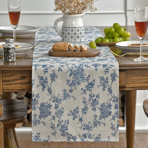 Artoid Mode Monochrome Sketch Branch Toile Textures Chinoiserie Cotton Dark Grey Table Runner Seasonal Retro Vintage Kitchen Dining Table Decoration for Home Party Decor 13x36 Inch - Image 1