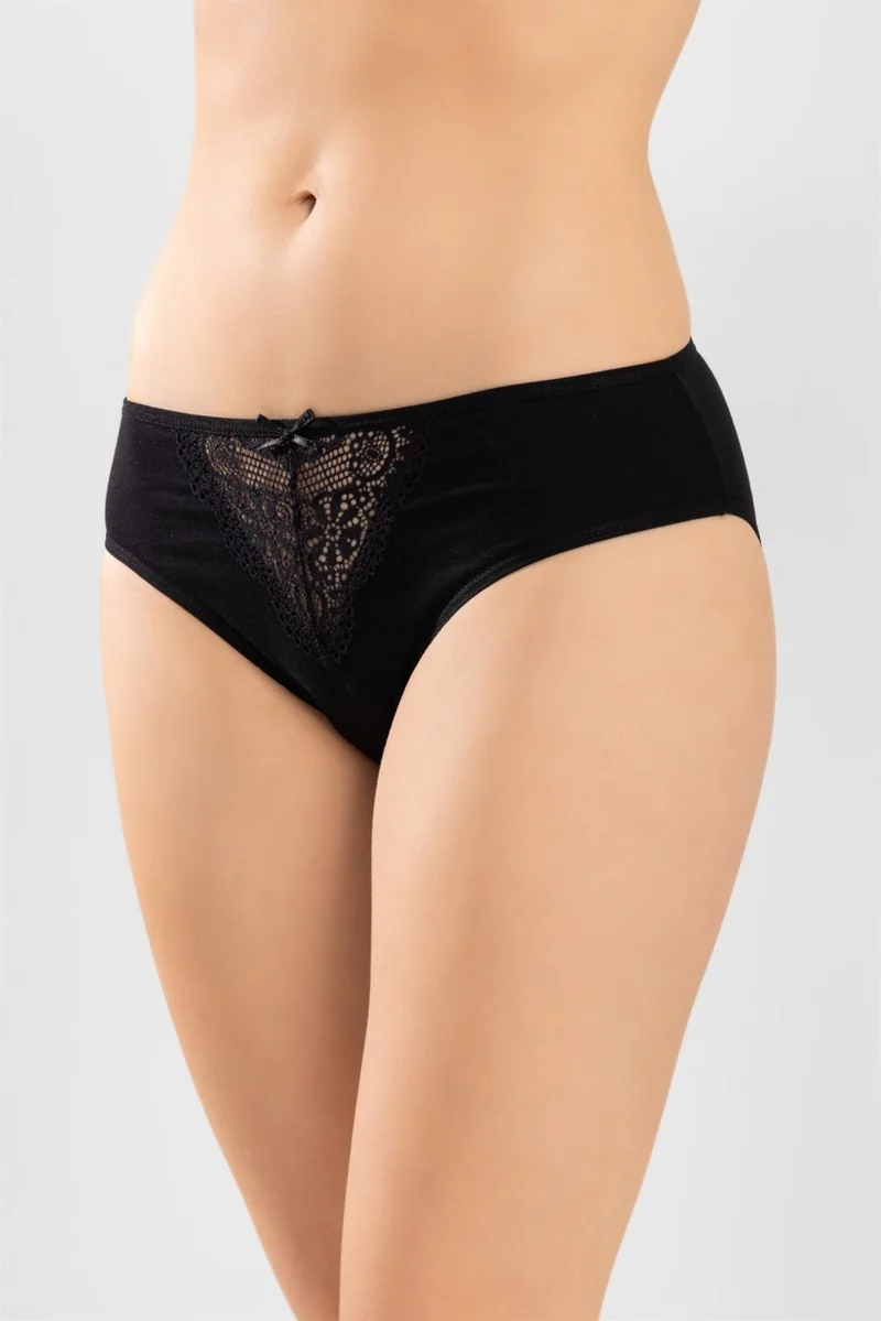Baykar Women's White Lace Detailed Cotton Classic Women's Panties 3-Pack 8251 Black