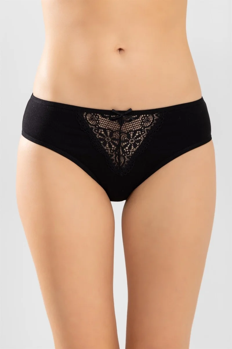 Baykar Women's White Lace Detailed Cotton Classic Women's Panties 3-Pack 8251 Black