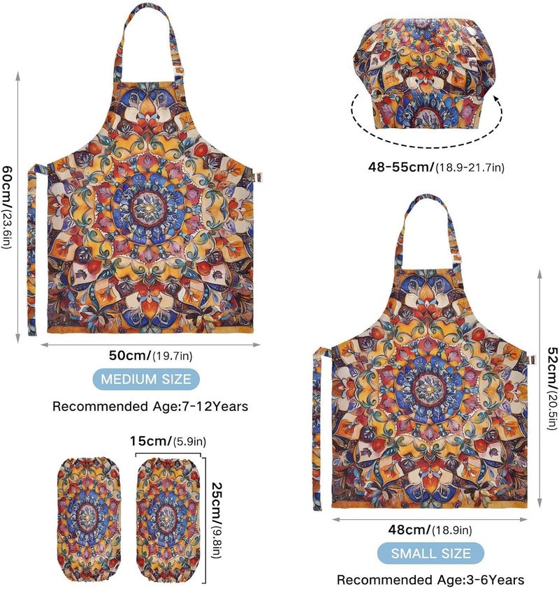 Kids Apron Set Funny Bohemian Boho Vintage Kids Apron Chef Hat Set for Boys Girls Art Painting Activity 3-12 Years Old - Image 3