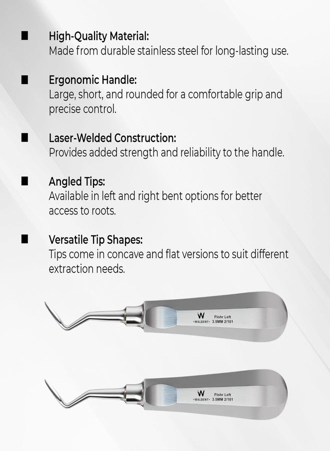 WALDENT رافعة جذر الأسنان Waldent Flohr - يسار (2/101) | أداة خلع أسنان لرفع شظايا الجذر | طرف دقيق | فولاذ مقاوم للصدأ | أداة جراحية قابلة لإعادة الاستخدام والتعقيم - Image 3