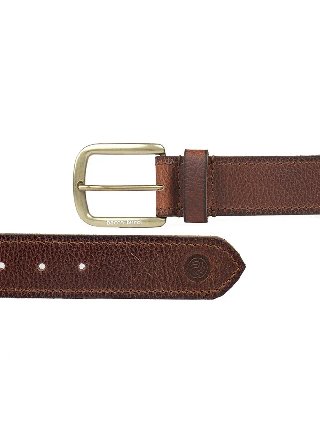Bacca Bucci Bourbon Brown Men's Brown Textured Leather Belt with Tang Closure for Men | Best Price UAE