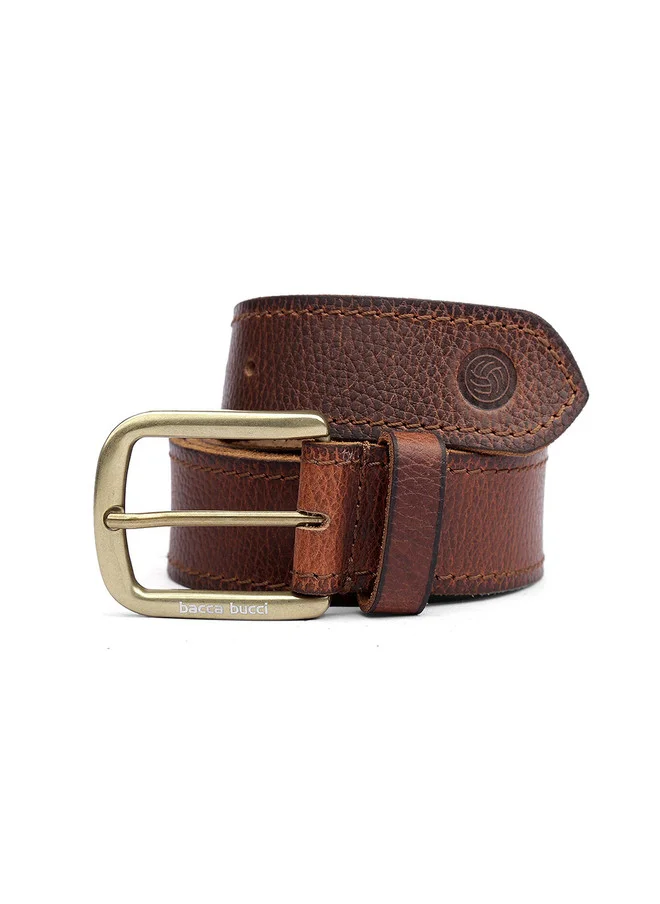 Bacca Bucci Bourbon Brown Men's Brown Textured Leather Belt with Tang Closure for Men | Best Price UAE