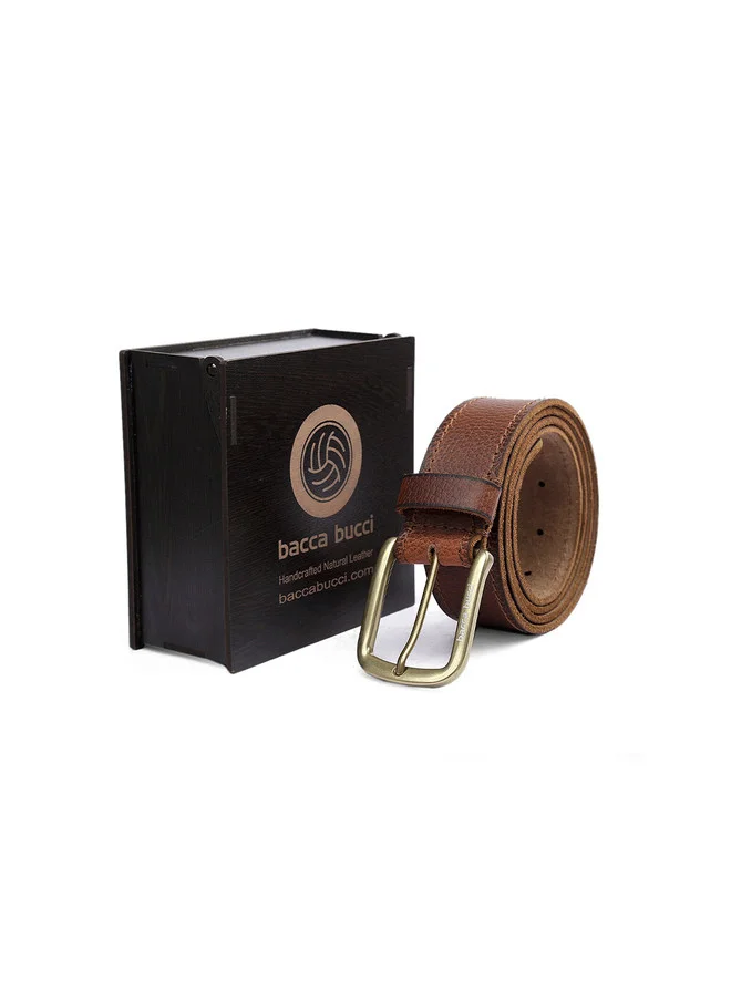 Bacca Bucci Men's Brown Textured Leather Belt with Tang Closure