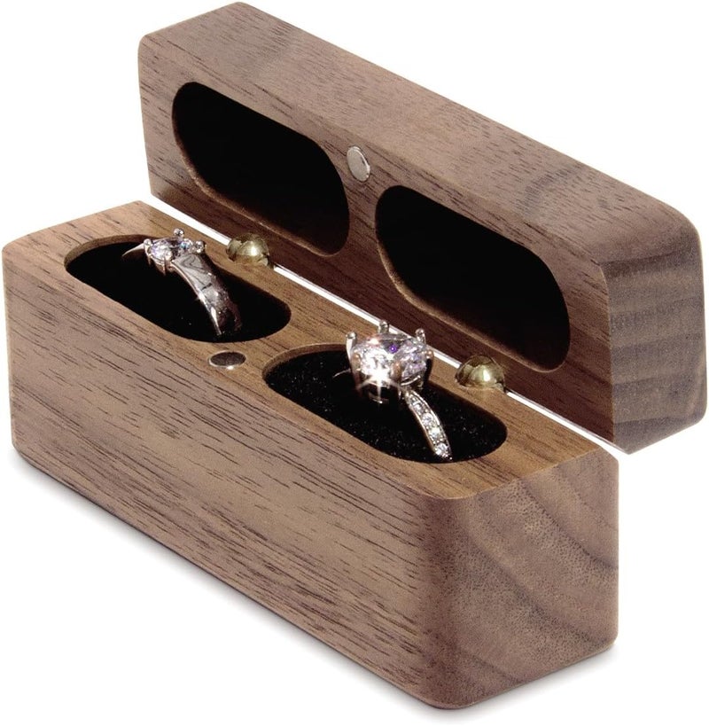 Wislist Ring Bearer Box for Wedding Ceremony Blank DIY Engraved Wooden Ring Holder for 2 Rings (Walnut Wood) - Image 2
