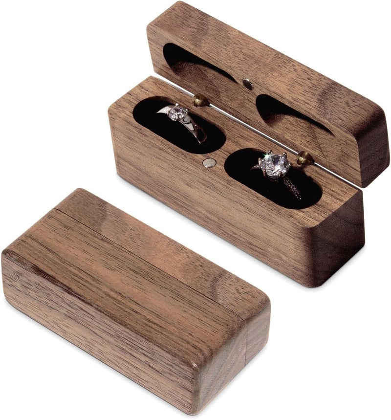 Wislist Ring Bearer Box for Wedding Ceremony Blank DIY Engraved Wooden Ring Holder for 2 Rings (Walnut Wood) - Image 1