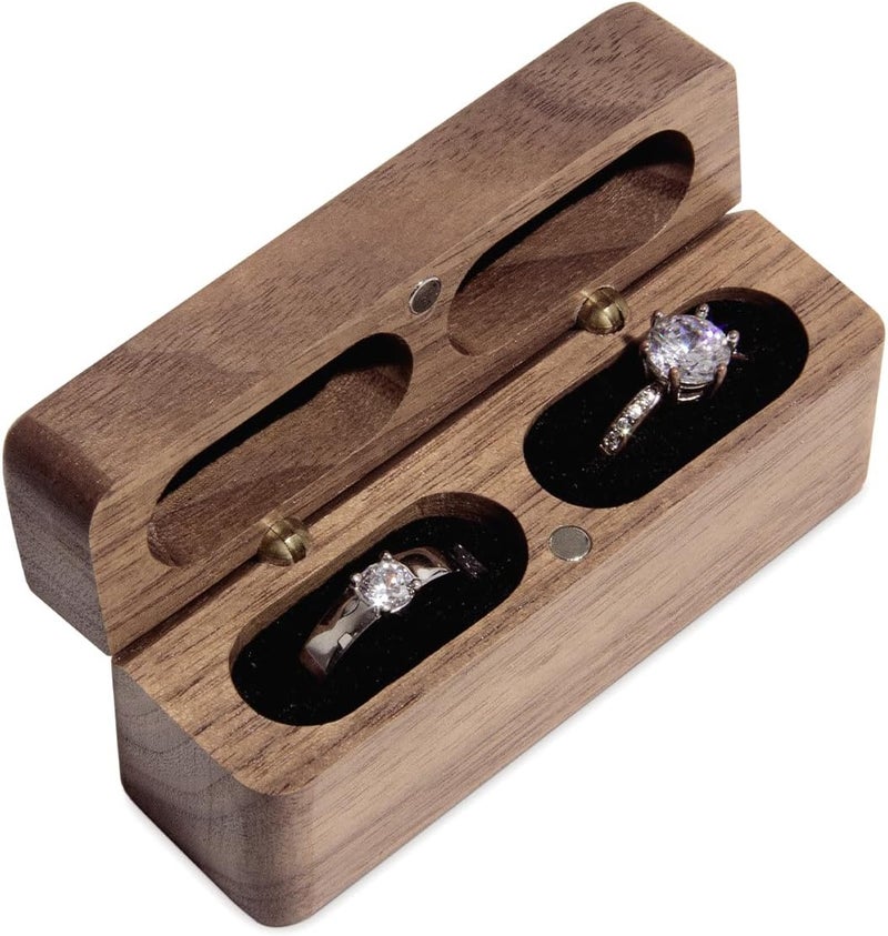 Wislist Ring Bearer Box for Wedding Ceremony Blank DIY Engraved Wooden Ring Holder for 2 Rings (Walnut Wood) - Image 3