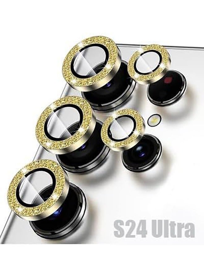 For Samsung Galaxy S24 Ultra Camera Lens Protector, Glitter Bling Tempered Glass Camera Screen Protector Individual Metal Ring Lens Cover for Galaxy S24 Ultra Accessories, 1 Set (Gold Glitter) - Image 1