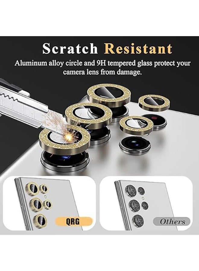 For Samsung Galaxy S24 Ultra Camera Lens Protector, Glitter Bling Tempered Glass Camera Screen Protector Individual Metal Ring Lens Cover for Galaxy S24 Ultra Accessories, 1 Set (Gold Glitter) - Image 2