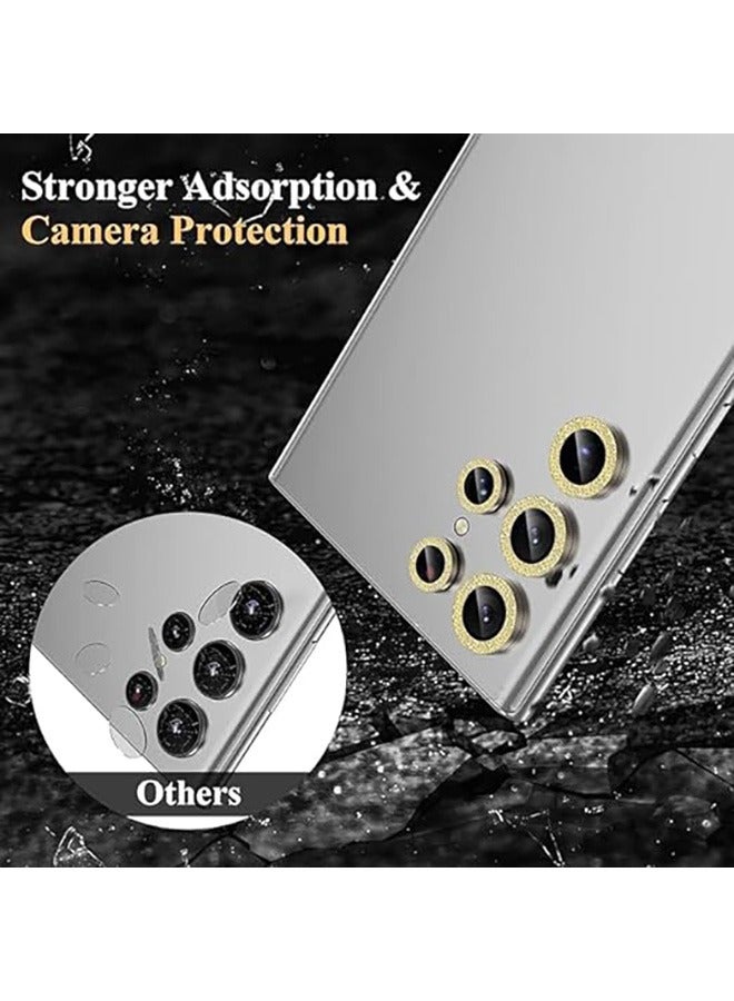 For Samsung Galaxy S24 Ultra Camera Lens Protector, Glitter Bling Tempered Glass Camera Screen Protector Individual Metal Ring Lens Cover for Galaxy S24 Ultra Accessories, 1 Set (Gold Glitter) - Image 3