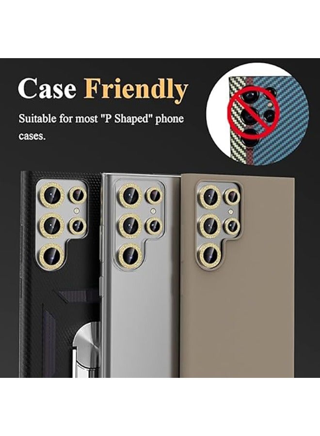 For Samsung Galaxy S24 Ultra Camera Lens Protector, Glitter Bling Tempered Glass Camera Screen Protector Individual Metal Ring Lens Cover for Galaxy S24 Ultra Accessories, 1 Set (Gold Glitter) - Image 5