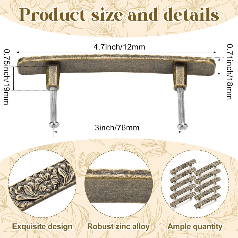 Otoolling 10 Pcs Vintage Bridge Cabinet Drawer Pulls 3" Hole Center Antique Drawer Pulls Bronze Peony Solid Cast Vintage Cabinet Handles with 20 Screws for Kitchen Cabinets Cupboard Closet - Image 3