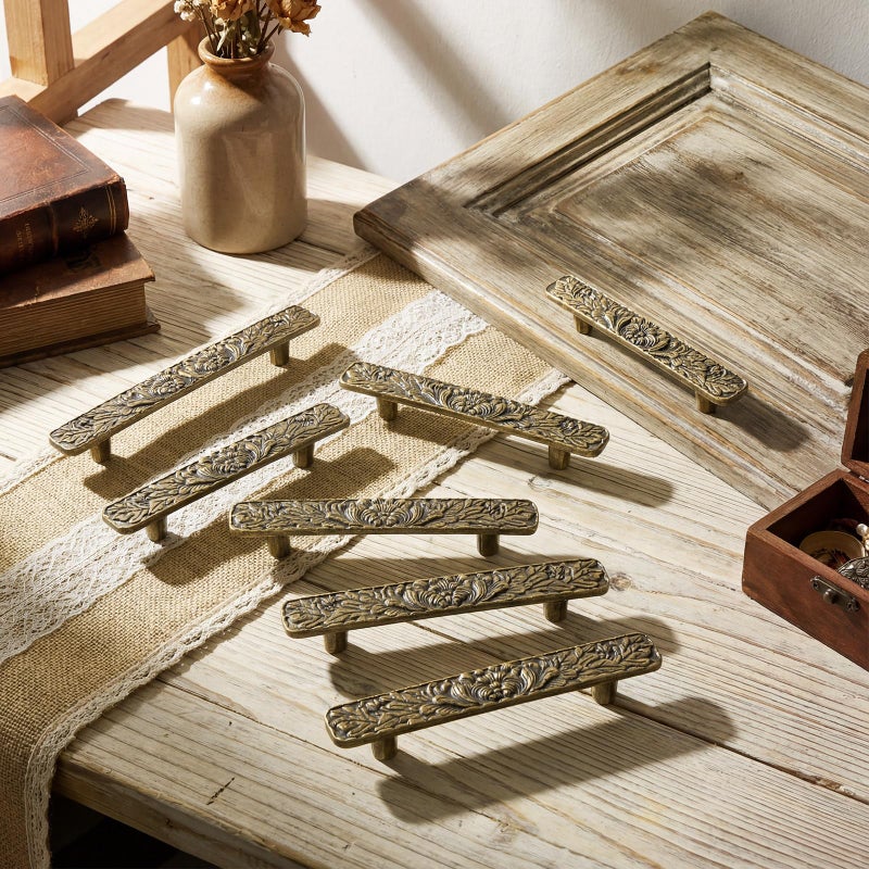 Otoolling 10 Pcs Vintage Bridge Cabinet Drawer Pulls 3" Hole Center Antique Drawer Pulls Bronze Peony Solid Cast Vintage Cabinet Handles with 20 Screws for Kitchen Cabinets Cupboard Closet - Image 2