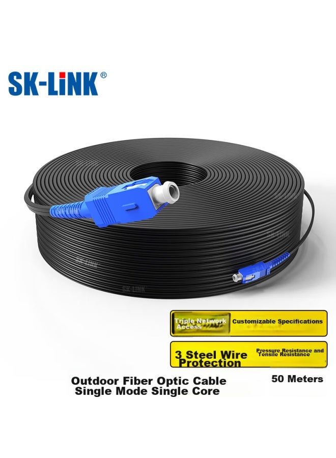 Sk-link Single-mode Single-core Fiber Optic Cable, Outdoor 1-core 3-steel Wire Finished Fiber Optic Cable, Pigtail Without Fusion Splicing, Outdoor Low Zero Halogen, 50 Meters Sc Connector Swglsm-50m - Image 1