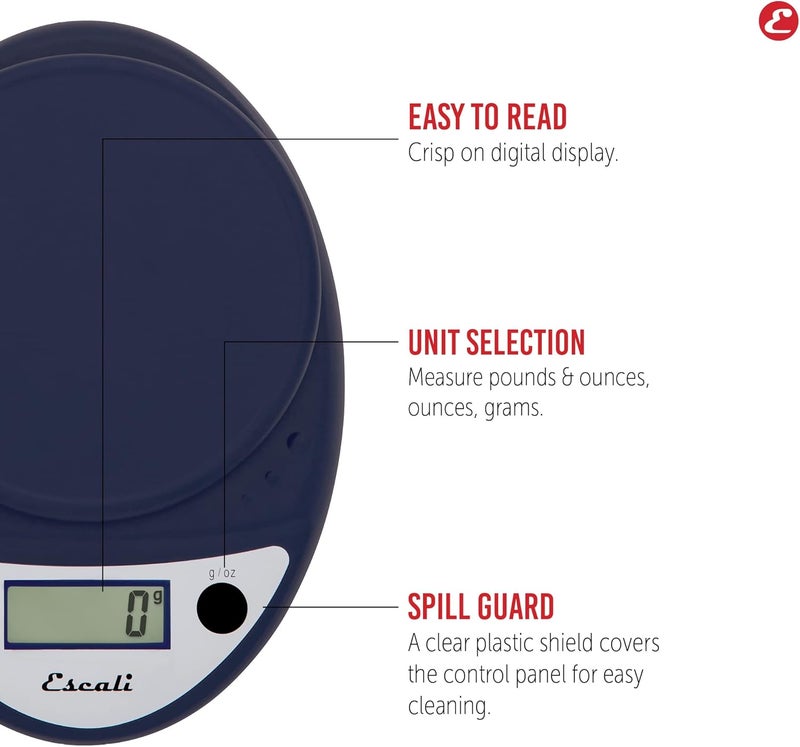 Escali Primo Digital Food Scale in Royal Blue - Compact and Durable Kitchen Scale with Tare Function - Image 3