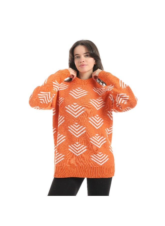 سيزار بلوفر صوف حريمي برقبة دائرية ومزود بنقوش - Image 1