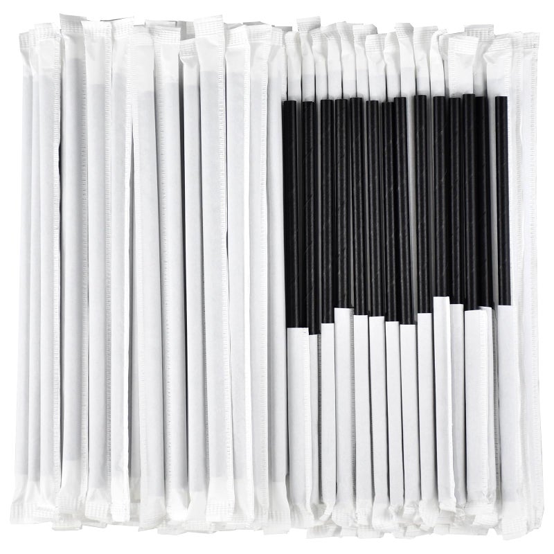 chunspak Black Paper Drinking Straws Bulk Individually Wrapped - 1000 Counts  7.75"" x0.24"" - For Cocktail  Coffee  Bars and Restaurants - Image 1