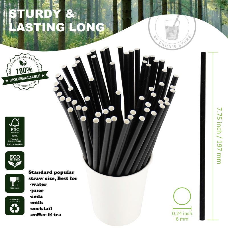 chunspak Black Paper Drinking Straws Bulk Individually Wrapped - 1000 Counts  7.75"" x0.24"" - For Cocktail  Coffee  Bars and Restaurants - Image 3