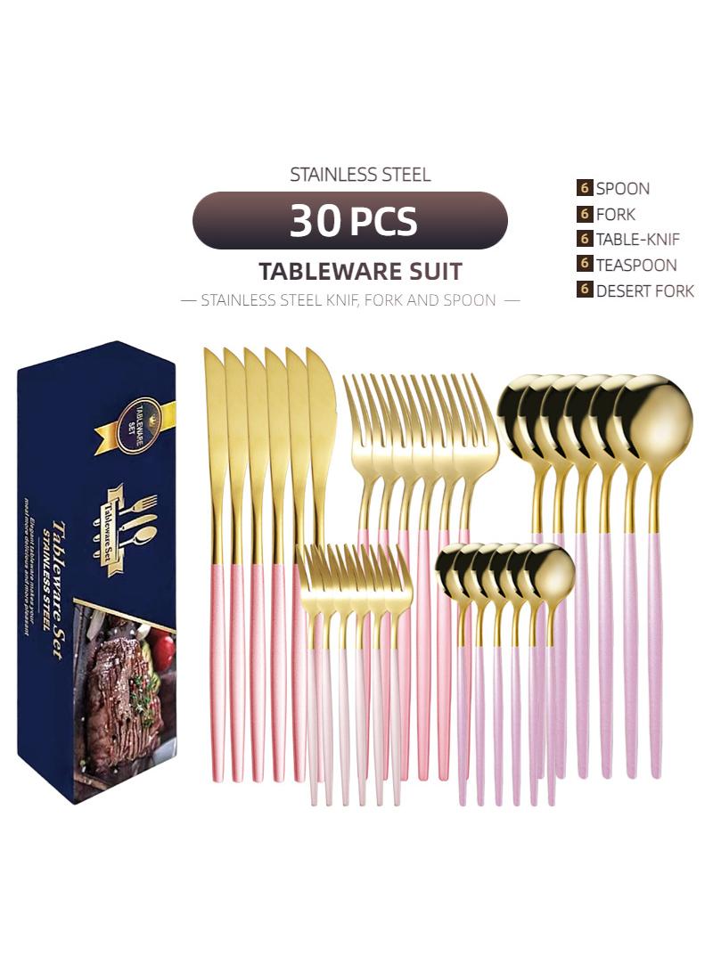 general 30-Piece Knife Fork Spoon Full Set Gold/Pink - Image 1