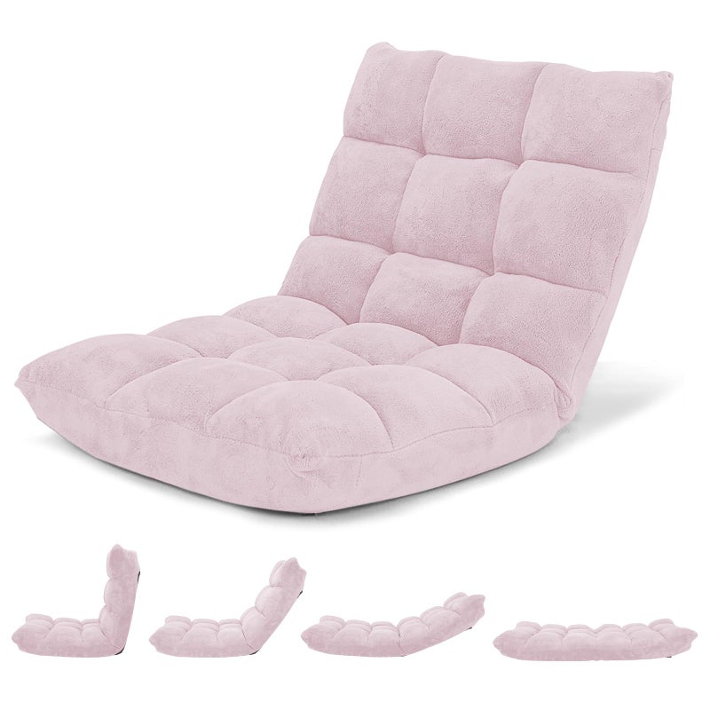Giantex Floor Chair with Back Support, 14 Adjustable Position, Padded Sleeper Bed, Couch Recliner, Gaming Floor Chairs for Meditation, Adults, Living Room, Gaming Chair Floor, Light Pink - Image 1
