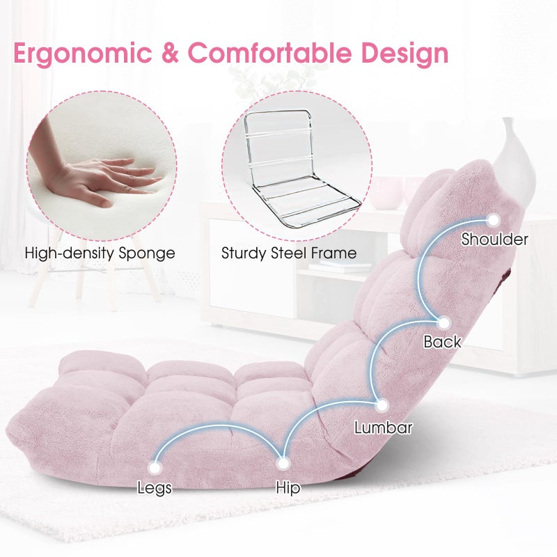 Giantex Floor Chair with Back Support, 14 Adjustable Position, Padded Sleeper Bed, Couch Recliner, Gaming Floor Chairs for Meditation, Adults, Living Room, Gaming Chair Floor, Light Pink - Image 3