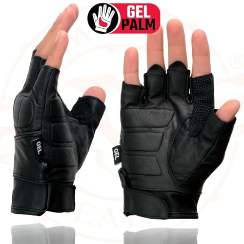 Milwaukee Leather Mens SH462 Mens Black Leather Full Panel Fingerless Gloves with Gel Palms Large - Image 3