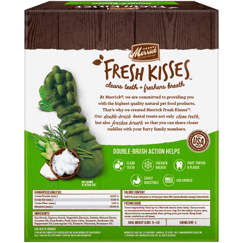 Merrick Fresh Kisses Double-Brush Dental Dog Treats, Infused with Coconut & Botanical Oils, Cleans & Freshens Breath for X-Small Dogs, 78 Dental Dog Treats/Pack (Pack of 2) - Image 3