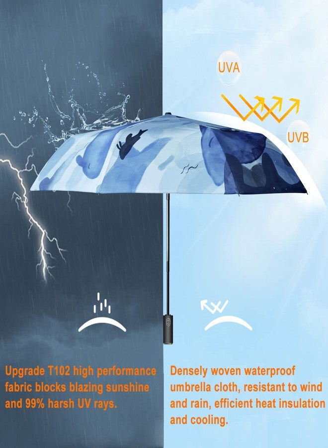 CUBY UV Sun Umbrella Compact Folding Travel Umbrella Auto Open and Close for Windproof, Rainproof & 99.9% UV Protection Parasol with Black Anti-UV Coating, Blue Whale, 108cm/42" - Image 3