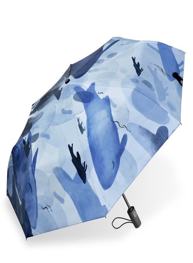 CUBY UV Sun Umbrella Compact Folding Travel Umbrella Auto Open and Close for Windproof, Rainproof & 99.9% UV Protection Parasol with Black Anti-UV Coating, Blue Whale, 108cm/42" - Image 1