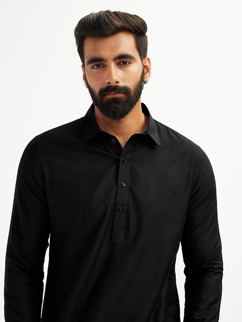 VASTRAMAY Men's Black Viscose Pathani Kurta Set, Traditional Pathani Khan Suit Set in Soft Comfortable Feel Viscose Fabric, and Salwar Patiala Pyjama for Weddings & Festival (VASMPT598BLnPTY1BL_36) - Image 3