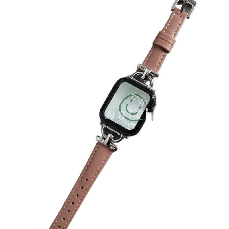 AD Rose Gold Classic Leather Strap Smartwatch Band Compatible with Apple Watch / SE with Adjustable Fit Replacement Strap for Daily Wear - Image 4