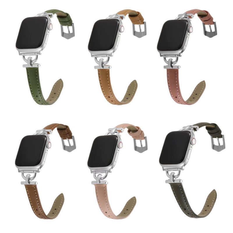 AD Rose Gold Classic Leather Strap Smartwatch Band Compatible with Apple Watch / SE with Adjustable Fit Replacement Strap for Daily Wear - Image 1