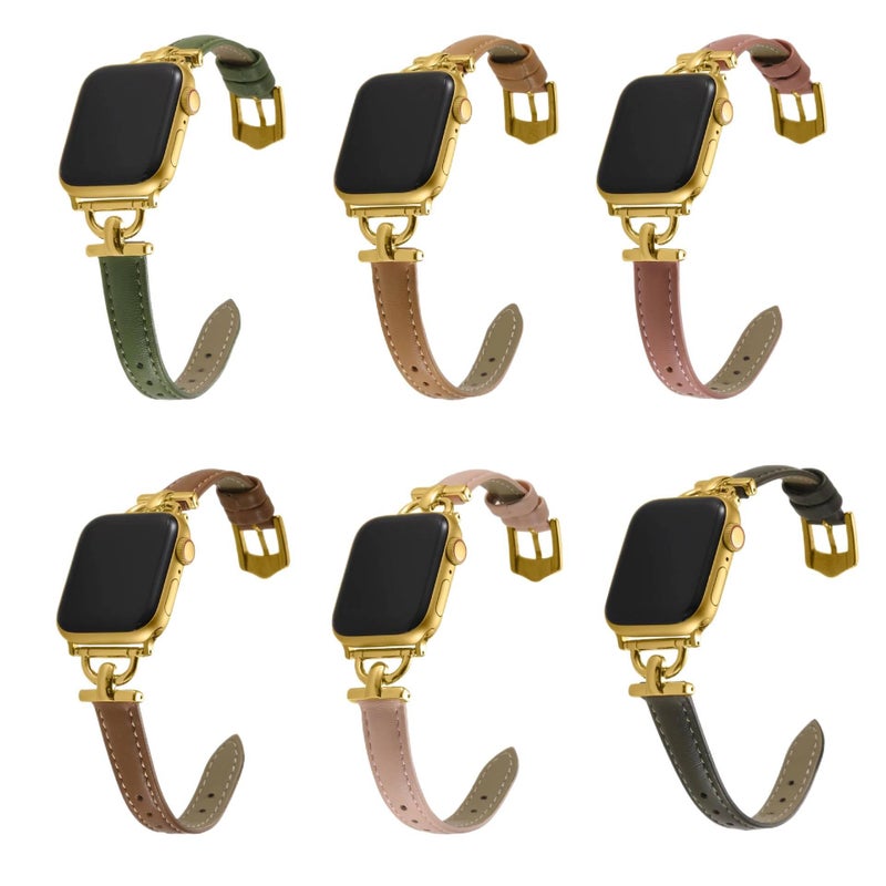 AD Rose Gold Classic Leather Strap Smartwatch Band Compatible with Apple Watch / SE with Adjustable Fit Replacement Strap for Daily Wear - Image 5