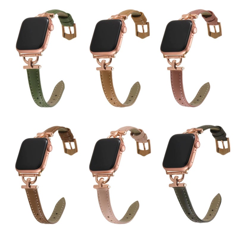 AD Rose Gold Classic Leather Strap Smartwatch Band Compatible with Apple Watch / SE with Adjustable Fit Replacement Strap for Daily Wear - Image 2