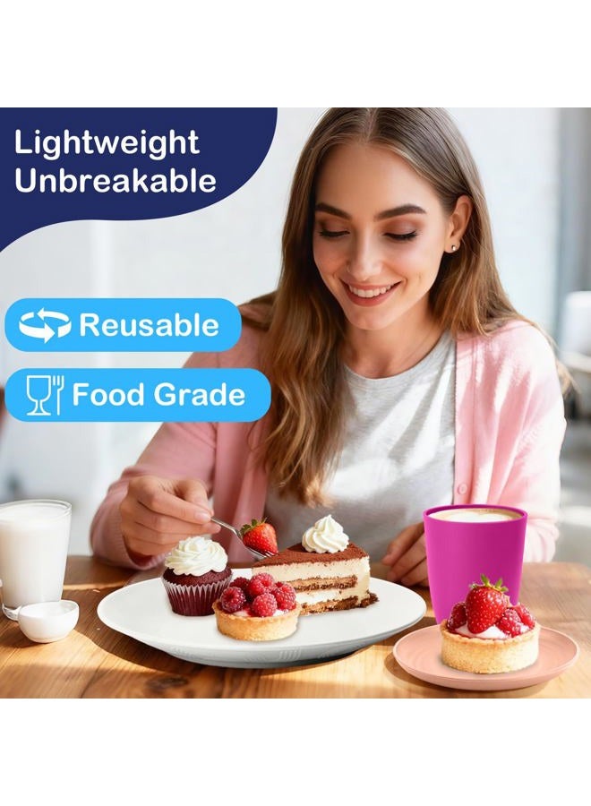 Perlapoc Wheat Straw Bowl and Plate Sets of 40 With Cup, Dishes Set for 8, Lightweight and Unbreakable Dinnerware Sets, Microwave Safe Plates, Dinner Bowls, Drinking Cups With 4 Color - Flower Color - Image 5