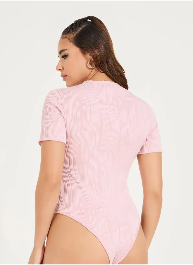 Styli Solid Textured Round Neck Bodysuit