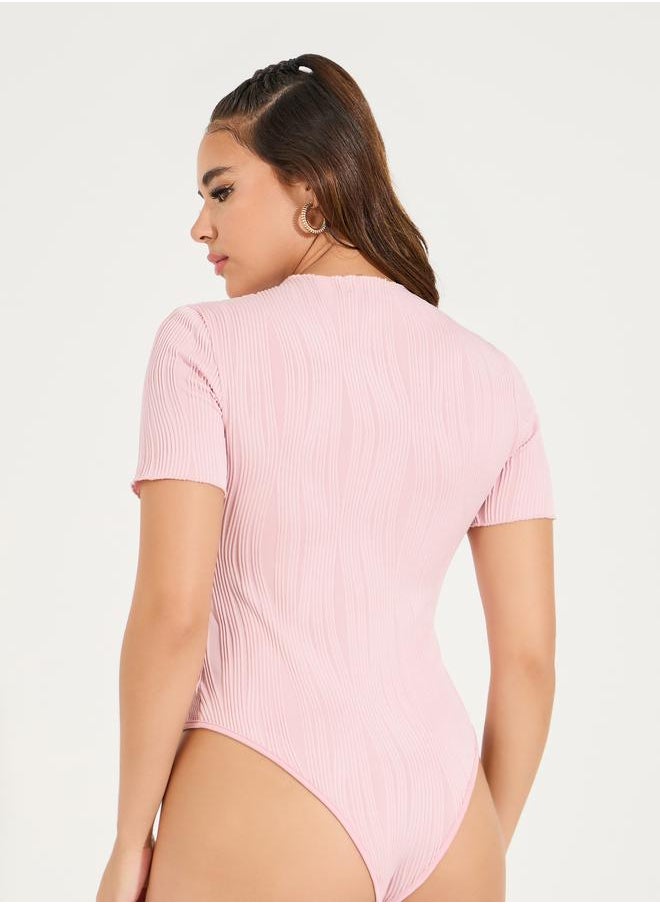 Solid Textured Round Neck Bodysuit
