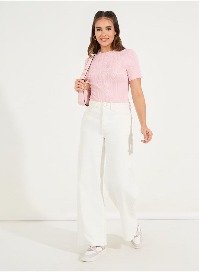 Solid Textured Round Neck Bodysuit
