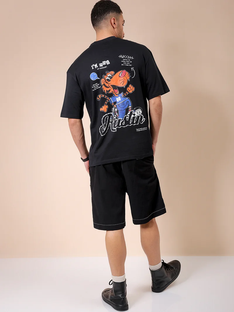 ذا انديان كراج كو Men Boxy Oversized Graphic Back Printed Round Neck Tshirt