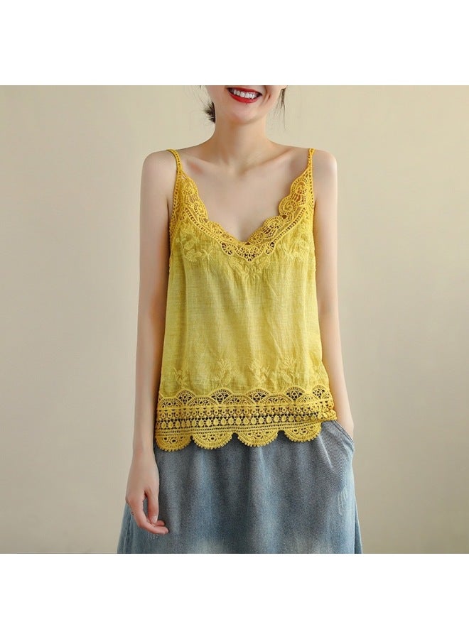 French Sweet Lace Crochet Hollow Camisole Summer New Loose Slimming Inner And Outer Top