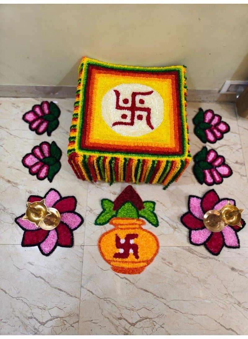 Rajshi Feather Yarn Chaurang Aasan and Samay Aasan Mat Combo/  Ganpati Decor / Diwali Decor