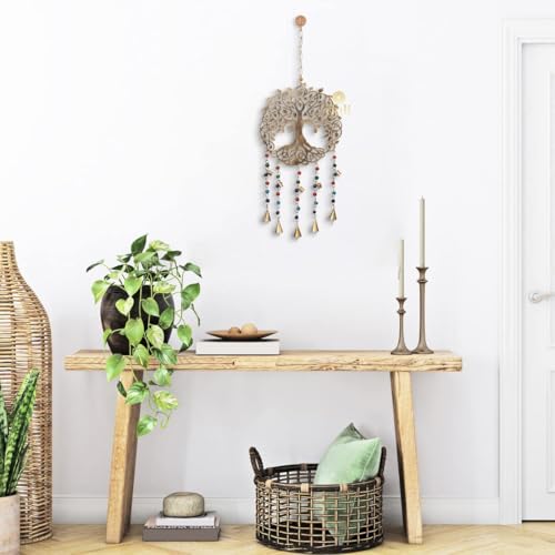 DULI Metal Windchime wall Hanging Lasercut Tree of Life Wind Chime with 5 Large & 5 Small Bells, Colored Beads – Iron Design 24x10 Inches (BigTreeofLife: MetalHanging) - Image 4