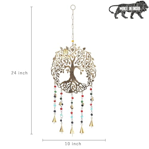 DULI Metal Windchime wall Hanging Lasercut Tree of Life Wind Chime with 5 Large & 5 Small Bells, Colored Beads – Iron Design 24x10 Inches (BigTreeofLife: MetalHanging) - Image 5
