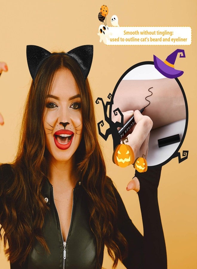 بامينفي مجموعة مكياج بامينيفاي للهالوين بتصميم قطة للنساء، طوق رأس بأذني قطة سوداء مع محدد عيون وأحمر شفاه، قلم طلاء وجه أسود، إكسسوارات تنكرية للهالوين للبالغين - Image 3