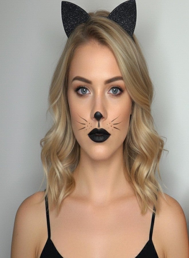 بامينفي مجموعة مكياج بامينيفاي للهالوين بتصميم قطة للنساء، طوق رأس بأذني قطة سوداء مع محدد عيون وأحمر شفاه، قلم طلاء وجه أسود، إكسسوارات تنكرية للهالوين للبالغين - Image 2