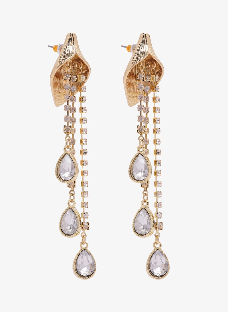 Ella Limited Edition Gold Detail Drop Down Diamonte Embellished Earrings - Image 1
