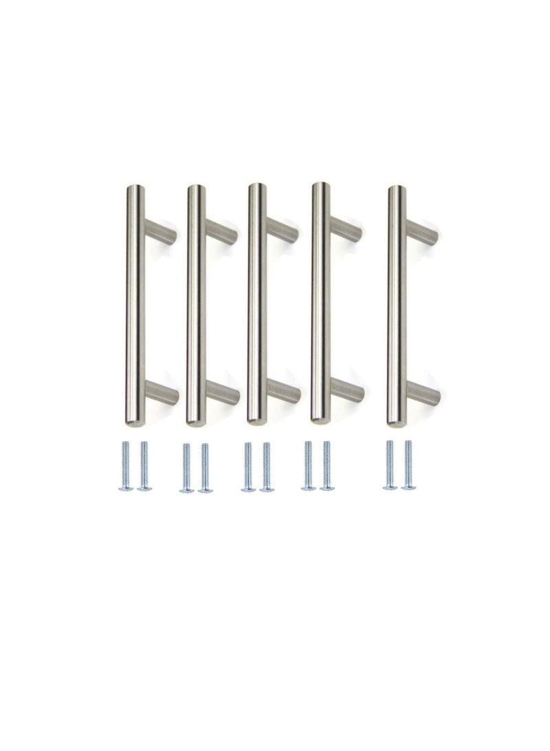 Stainless Steel Kitchen Cabinet Drawer T-Bar Cabinet & Furniture Pull Cabinet Door Handles and Pulls Cabinet Knobs Brushed Nickel. (10 x Hole Size 6.3 CM, Pack of 5)  - Image 1